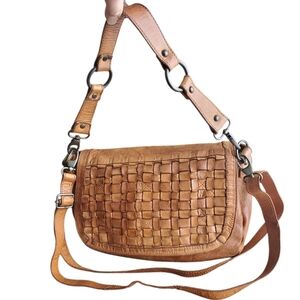 Vintage 80s The Trend Made In ITALY Woven Tan Leather Shoulder Bag